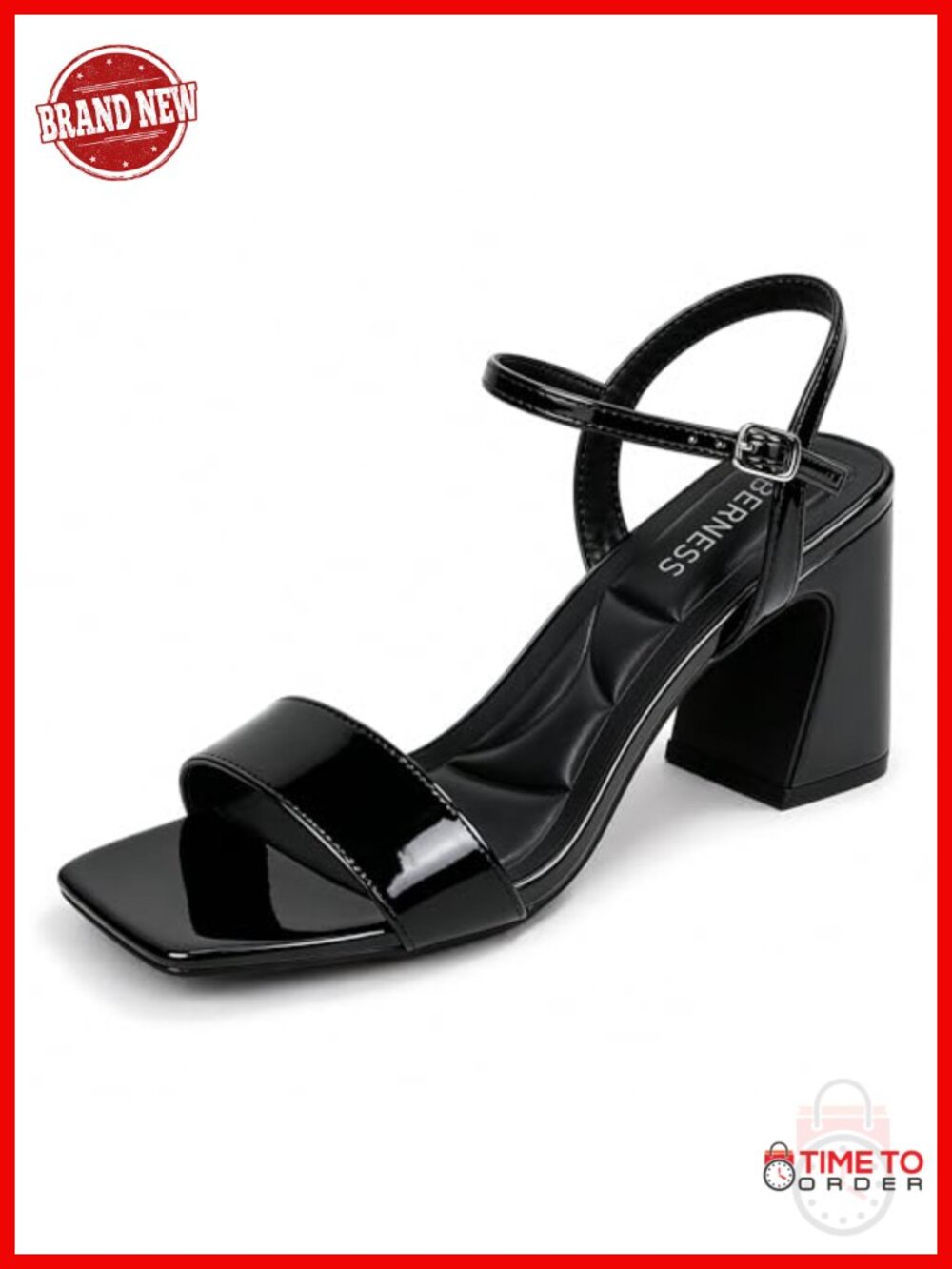 Women's Block Heel Sandals Ankle Strap Square Toe Faux Leather Heels